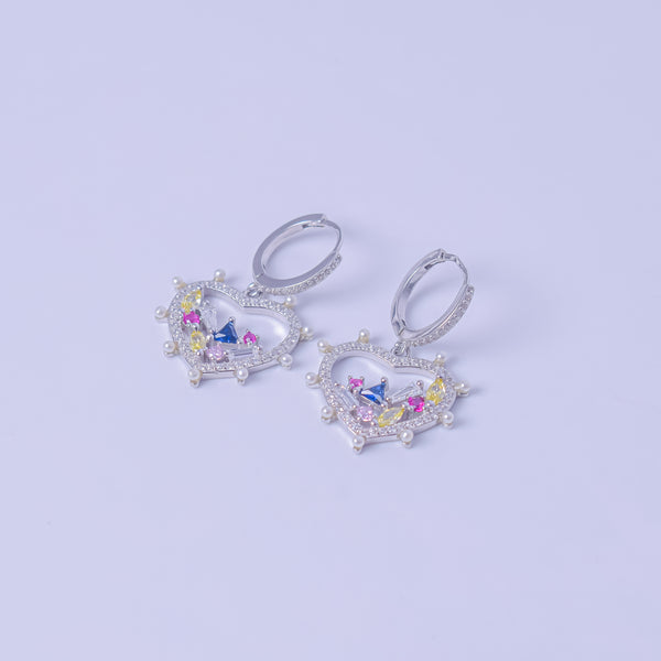 Rainbow Heart Charm Hoop Earrings