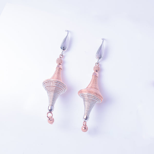 Dual Tone Spiral Drop Statement Earrings