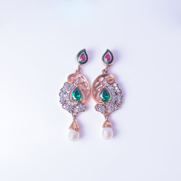 Royal Emerald Pearl Drop Earrings