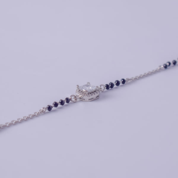 Princess Cut Solitaire Black Bead Bracelet