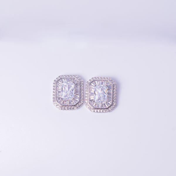 Radiant Emerald-Cut Halo Stud Earrings