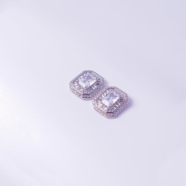 Radiant Emerald-Cut Halo Stud Earrings