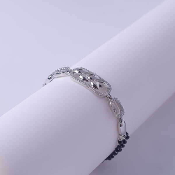 Regal Leaf Frame Silver Mangalsutra Bracelet
