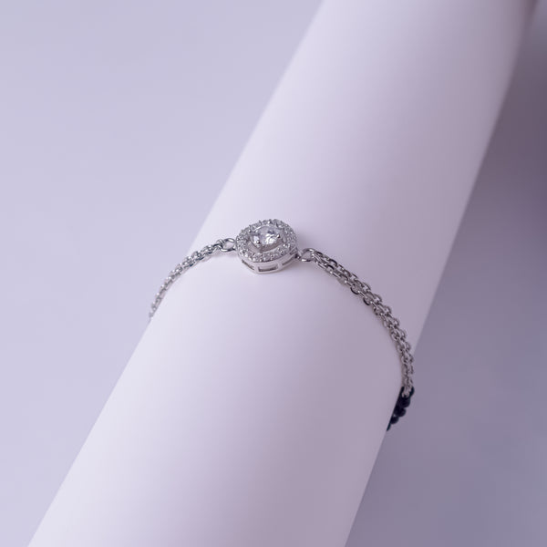 Dual Chain Halo Charm Silver Bracelet