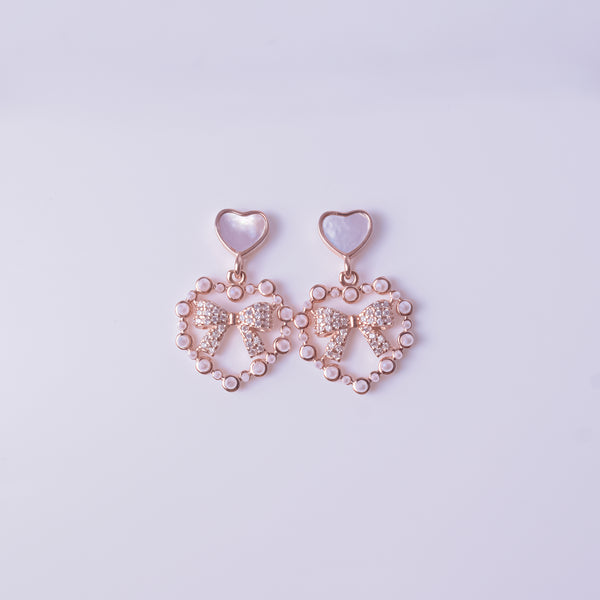 Pearl Heart Bow Drop Earrings