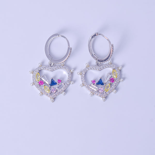 Rainbow Heart Charm Hoop Earrings