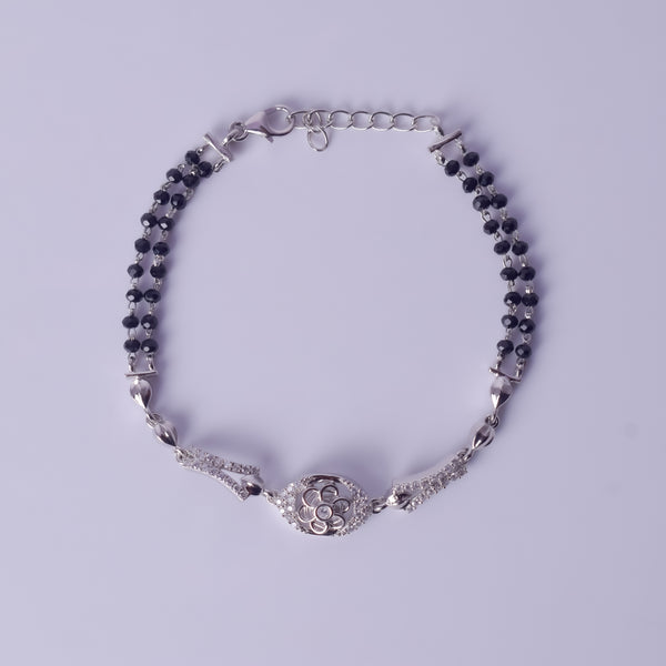 Floral Sparkle Black Bead Bracelet