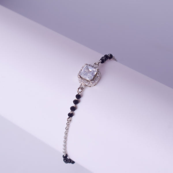 Princess Cut Solitaire Black Bead Bracelet