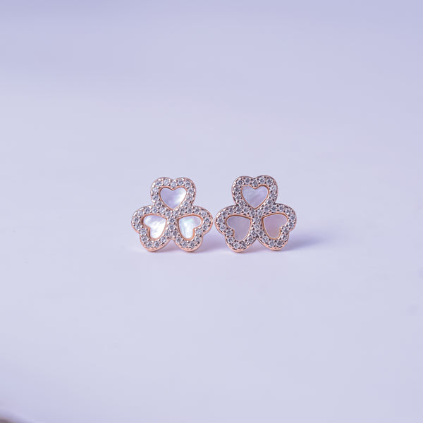 Pearl Glow Clover Stud Earrings